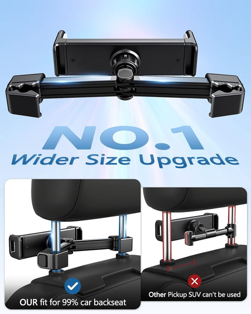 Car Headrest Backseat Mount, Phone/Tablet Holder, 360 Rotation, Adjustable Back Seat Tablet Holder for All 4"-14"