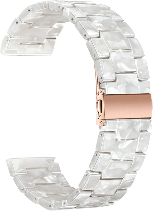 TRUMiRR Pearl Resin Watch Band for Vivomove HR/Vivoactive 6 5 3 | Rose Gold Stainless Steel Buckle Strap for Garmin