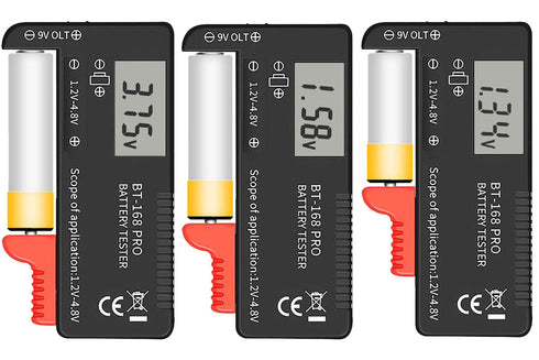 3PCS Digital LCD Battery Tester Checker for AA AAA 1.5V 3.7V 1.2~4.8V 9V Batteries, Household Battery Life Level Testers