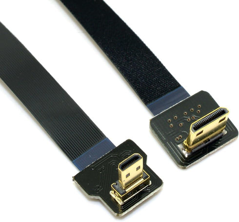 Cablecc 90 Degree Down Angled FPV Micro HDMI Male to Mini HDMI FPC Flat Cable, 20cm