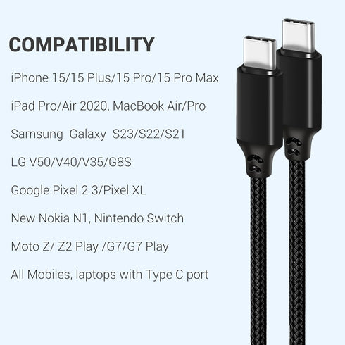 USB C to USB C Cable 2ft 3-Pack, 240W Fast Charging Cord Compatible for iPhone 15/15 Plus/Pro, Galaxy S23/S22