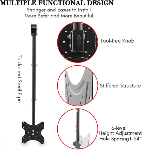 BIVVI 32-55 Inch 55Lbs,Max 200X200mm,Black Ceiling TV Mount Fits Most LED, LCD OLED Flat Screen TVs,Universal Wall