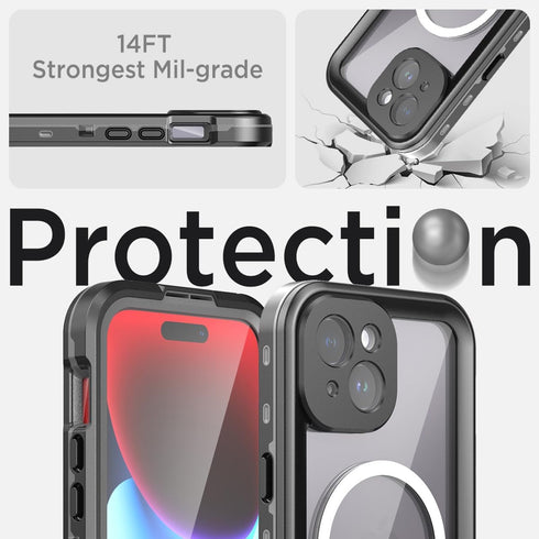 Miimall Waterproof iPhone 15 Case, Built-in Screen Protector, Full-Body Rugged Shockproof Dustproof Magnetic Case