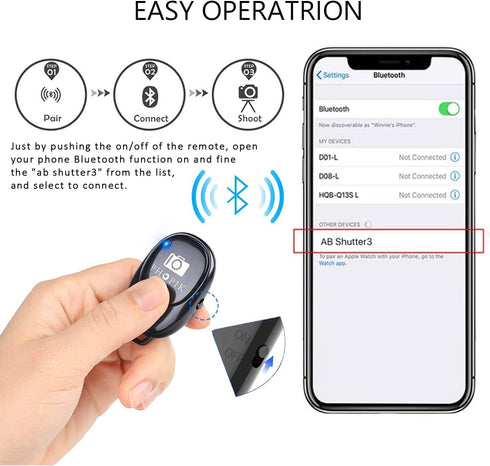 Wireless Camera Remote Control (2 Pack) for Photos & Videos, Compatible with iPhone/Android/iPad/Tablets, Adjustable