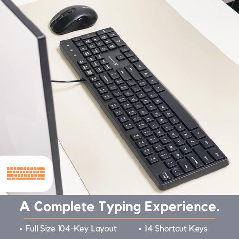 X9 Performance Wired Keyboard - Ultra Slim Full Size Ergonomic Computer Keyboard - Basic USB Keyboard for PC Desktop, Laptop with 5ft Corded Wire, 104 Quiet Keys, 14 Shortcuts, and Kickstand