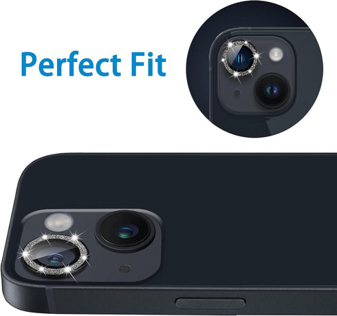 Compatible with iPhone 13 Mini & iPhone 13 Camera Lens Protector - Bling Glitter 9H Tempered Glass, 2Pcs