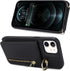 iPhone 12 Case Wallet with Card Holder for Women, Crossbody with Strap, Kickstand Zipper Case - Black