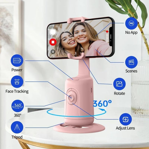 BlissVeritura 360 Auto Face Tracking Phone Holder, Auto Tracking Tripod Rotating Cell Phone Mount, Face and Body
