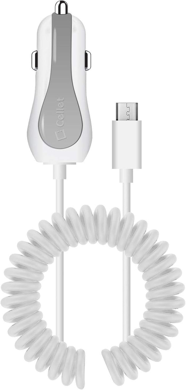 Cellet Fast Charging 2.4 Amp Dual USB Car Charger with 6ft Micro USB Cable, Compatible for LG Aristo 2 Plus, Enlighten,