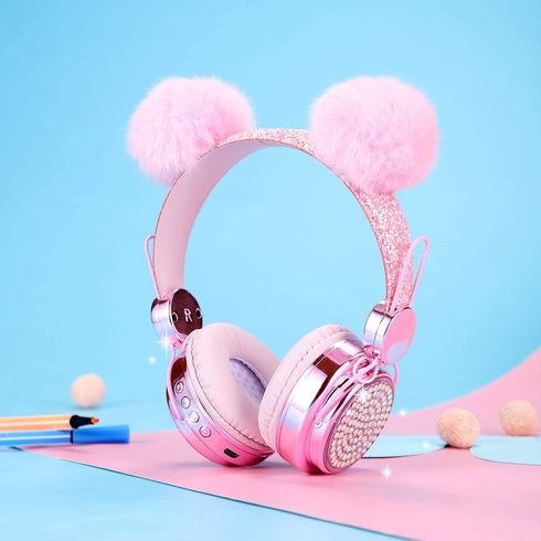 Wireless LED Light up Color Changing Girls Bluetooth Headsets - 10 Hours 5.0 Bluetooth Headphones for School, Pink