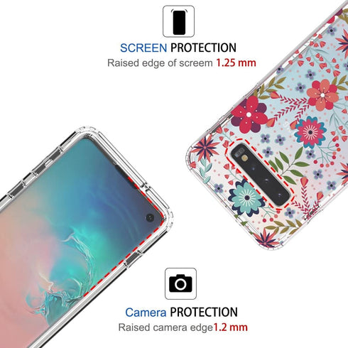 Clear Case for Galaxy S10, Soft TPU 360 Full Body Shockproof Hybrid Bumper Cover with Floral Prints