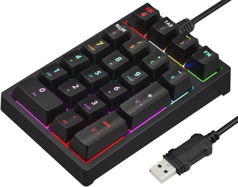 Gurjot Number Pad, Mechanical USB Wired Numeric Keypad with Color Backlit 21 Key