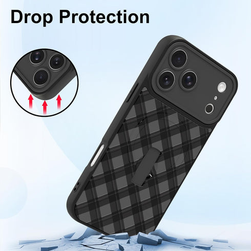 MOWIME 17 Magnetic for iPhone Pro Max Case with Finger Strap Kickstand, Compatible with Magsafe, Cute Checkered