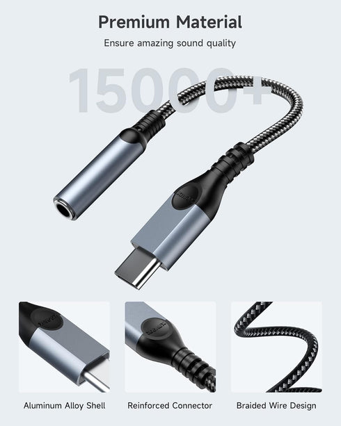 ZOOAUX USB Type C to 3.5mm Headphone Jack Adapter, Audio USB C to Aux Cable for Pixel 4 3 2 XL, Samsung Galaxy S22 S21