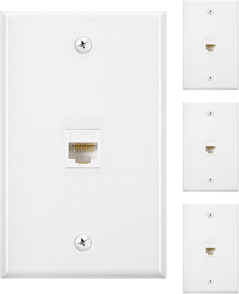 Weewooday 4 Pack Ethernet Wall Plate - RJ45 Cat6 Female to Female Jack Inline Coupler Plates (White)