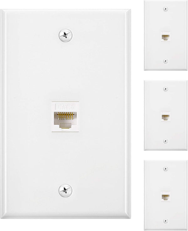 Weewooday 4 Pack Ethernet Wall Plate - RJ45 Cat6 Female to Female Jack Inline Coupler Plates (White)