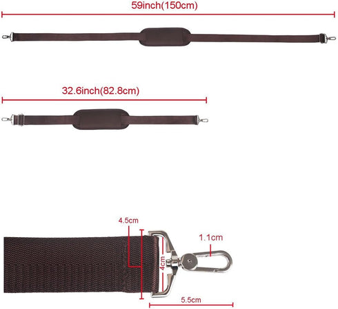 BOMKEE 59 Inch Universal Shoulder Strap Adjustable Bag Strap Replacement with Metal Swivel Hooks, Brown