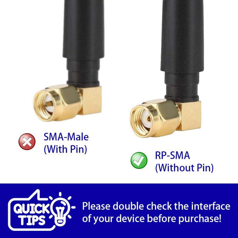 Probox AW050 Mini Dual Band WiFi Antenna (2-Pack), 2.4GHz 5GHz 5.8GHz MIMO RP-SMA Male Right Angle Connectors for WiFi