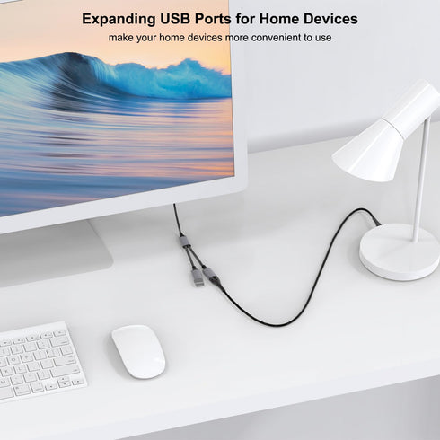 USB Y Splitter Cable: 1 Male to 2 Female USB Extension for Charger & Data Transfer - Compatible with Car, Laptop, TV,