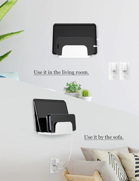 NOTMBESTM 4-Slot Wall Mount Phone Holder for Smartphones and Tablets, Phone Shelf with Docking Station Compatible