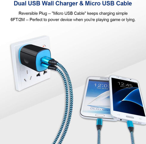 Android Phone Charger Cable 2 Pack - Wall Charger Adapter Compatible for Samsung Galaxy J8 J7 J6 J5 J4 J3 J2 J1