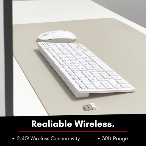 Macally Small Wireless Keyboard and Mouse Combo, Essential Work Duo, 2.4G White Keyboard and Mouse Wireless, 78 Key