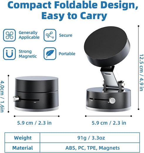 AUKSKY 17 16 15 14 13 12, Vacuum Magnetic Phone Holder, Foldable Car Mount with Windshield Suction Cup & Metal Ring