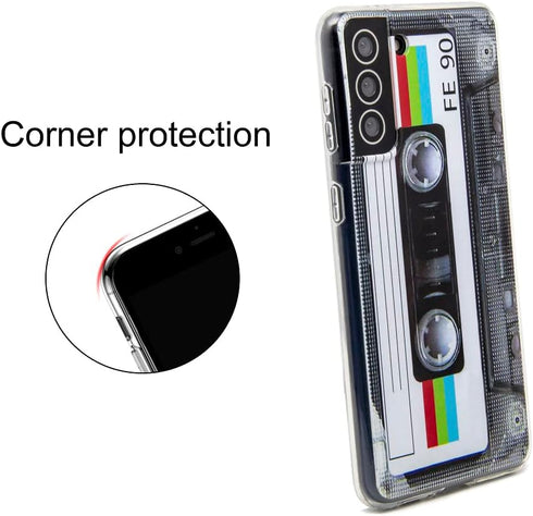 FAteam Case for Galaxy S21 Plus 5G - Shockproof Scratchproof TPU Soft Bumper Retro Cassette Tape Case