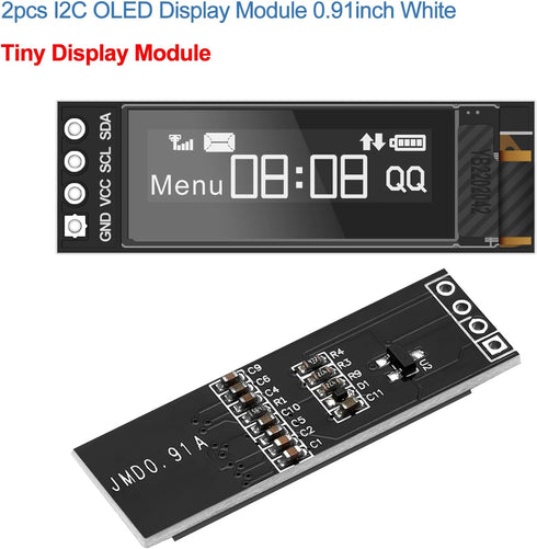 MakerFocus 2pcs 0.91 Inch I2C 128 32 SSD1306 Pi/ESP32 IIC OLED Display Module x Pixel Driver Self-Luminous Display