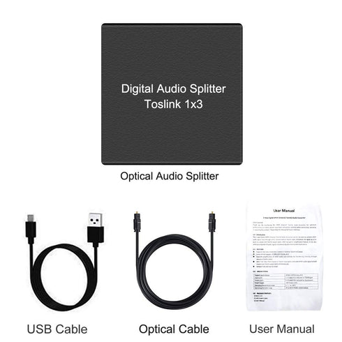 3 1 3 LPCM 2.0/DTS/Dolby PS4, Port Toslink Splitter, Digital Optical Audio Splitter Input Output, SPDIF Toslink Fiber