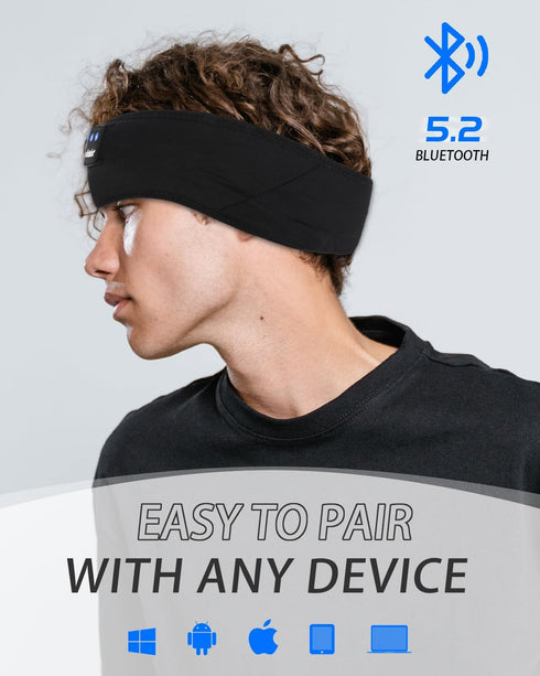 LC-dolida Bluetooth Headband Sleep Headphones, Wireless Sports Headsets for Side Sleepers, Travel, Yoga