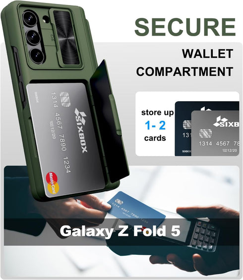Wallet Case for Samsung Galaxy Z Fold 5 - Heavy Duty Rugged Phone Case with Screen Protector & Hinge Protection - Slide