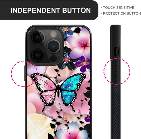 ZHEGAILIAN Pink Blue Butterfly Case for iPhone 15 Pro Max, 6.7-inch, Soft TPU, Non-Slip, Shock Absorption Cover for