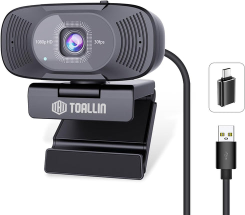 TOALLIN 1080P Full HD Webcam with Dual Microphones, Computer Web Camera, 90 Wide