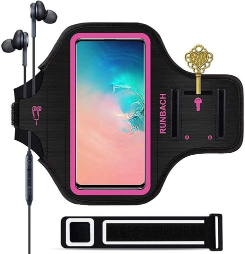 Armband for Samsung Galaxy S25+/S24+/S23+/S22+/S20+/S10+/S9+/S8+, Running Exercise Gym Bag with Key Holder (Pink)