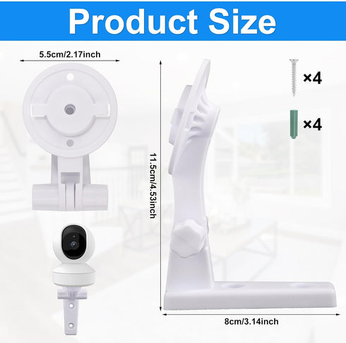 2pcs Camera Wall Mount Compatible with Reolink E1 / E1 Pro, White Camera Wall Bracket Adjustable Ceiling Camera Mount for Mercury TPLINK, 4 Rubber Plugs 4 Screws