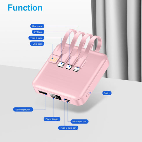 Portable Charger with Built-in Cable, 12000mAh 22.5W Fast Charging Power Bank, USB C Input/Output with Smart LED Display