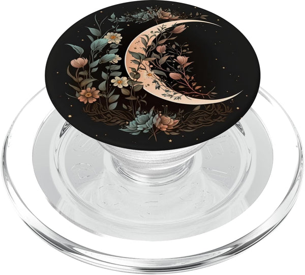 Floral Moon Phase Design PopSockets PopGrip for MagSafe, Cool Eclipse Moon