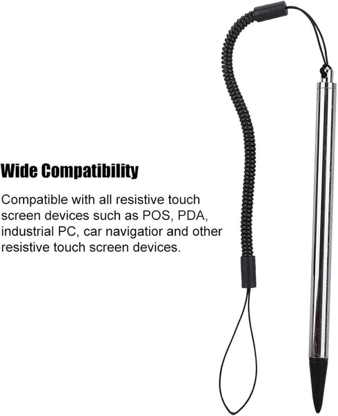 Stylus for Touch Screens, Resistive Stylus with Spring Rope for POS, PDA, Industrial PC, Car Navigator (Silver)