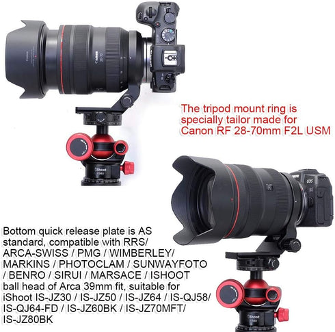 iShoot 74.5mm Metal Tripod Mount Ring Lens Collar, Compatible with Canon RF 28-70mm f/2L USM, Arca-Swiss Fit