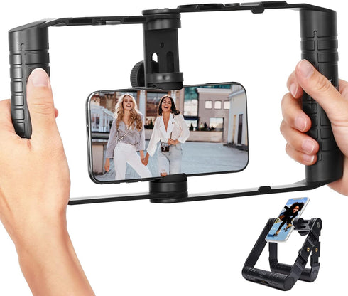 Movo SPR-20 Foldable Smartphone Video Rig Cage with Cold Shoe Mounts for Microphone/LED Light - Vlogging Mount for