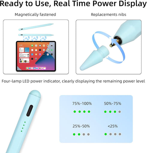 Stylus Pen for iPad with Tilt-Pressure Sensitivity, Fast Charging for 2018-2023 iPad/Mini/Pro/Air, Blue