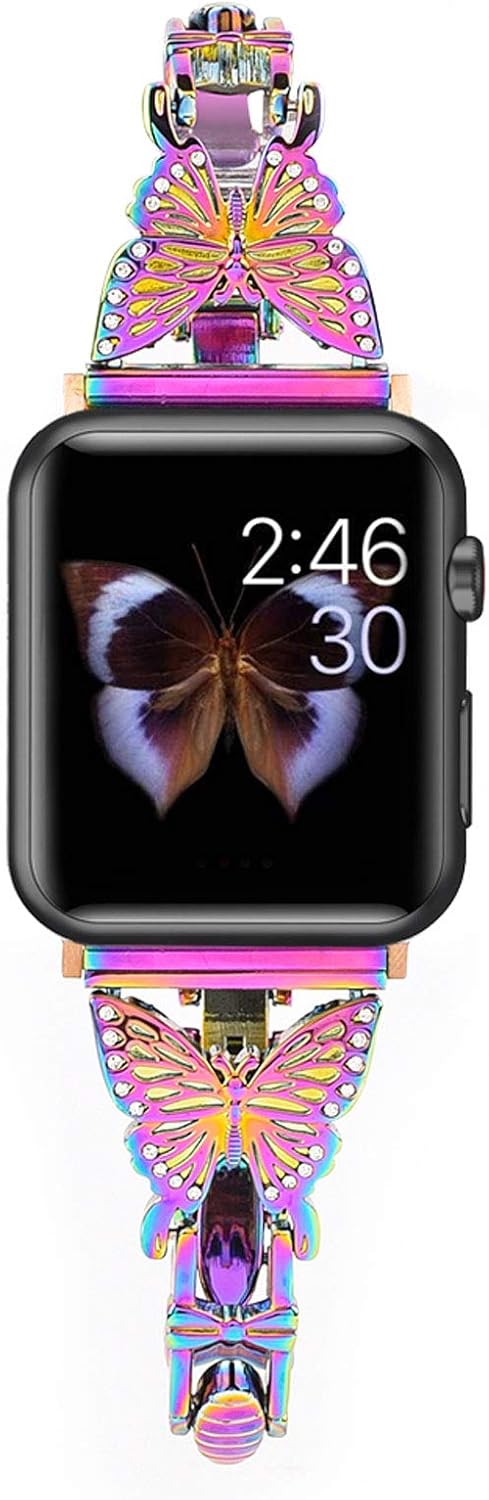 Butterfly Bands for Apple Watch 38mm 40mm 41mm, Dressy Shiny Diamond Metal iWatch Bands for Women, Stylish Jewelry Strap