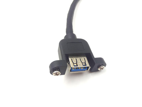 Panel-Mount USB 3.0 Extension Cable, Haokiang 1 ft/30cm Right Angle USB 3.0 Type A Male to Female with Screw Hole