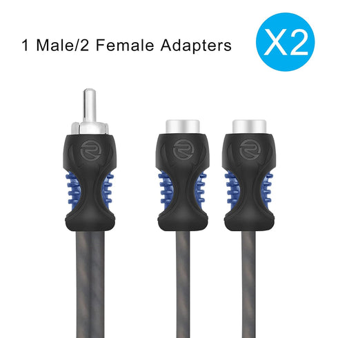 A1M2F 99.99% 1 2 1ft 2 Pack RECOIL Oxygen Free Copper Male to Female RCA Y Adapter Car Audio Splitter Connectors
