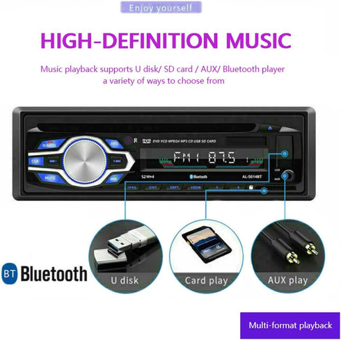WEPARTICULAR 12V MP3 Car Stereo CD DVD Player Single Din Car Radio with Bluetooth Hands-Free/FM Receiver/USB/AUX/SD
