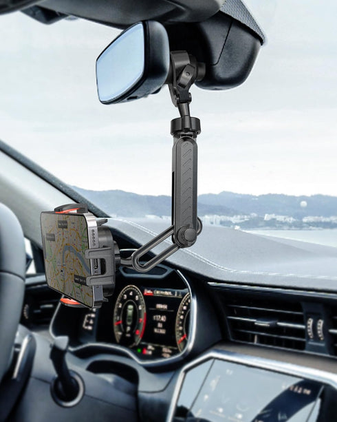 IPOW 360Rotatable 4-7 Inch Rearview Mirror Phone Holder for Car and Retractable, Auto Clamp Car Phone Mount