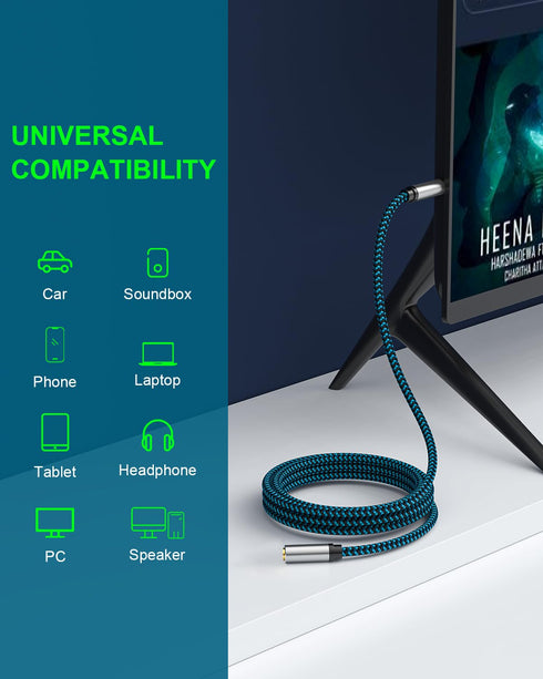 AUX Extension Cable 25FT, 3.5mm Male to Female Stereo Audio Extension Cable for iPhone, iPad, Smartphones