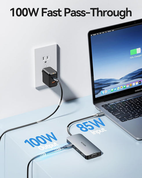imokin 7 1 2 100W 3 USB C Docking Station Dual Monitor, in USBC to Dual HDMI Adapter, USB C Hub with HDMI, VGA, PD