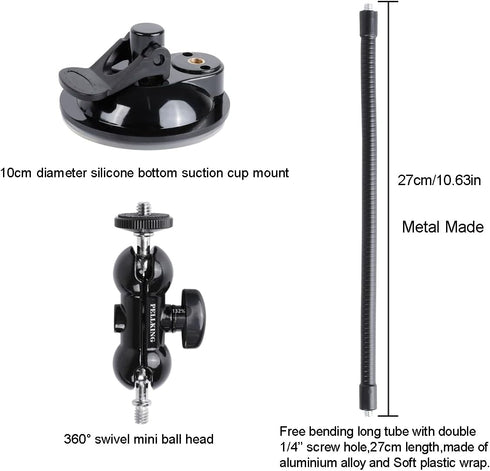 PellKing Suction Cup Mount for Insta360 X3/X2/X, GoPro with 27cm Extension Tube and Double Ball Head Adapter
